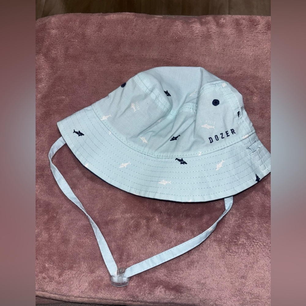 Light Blue Shark-Print Kids' Bucket Hat with Chin Strap